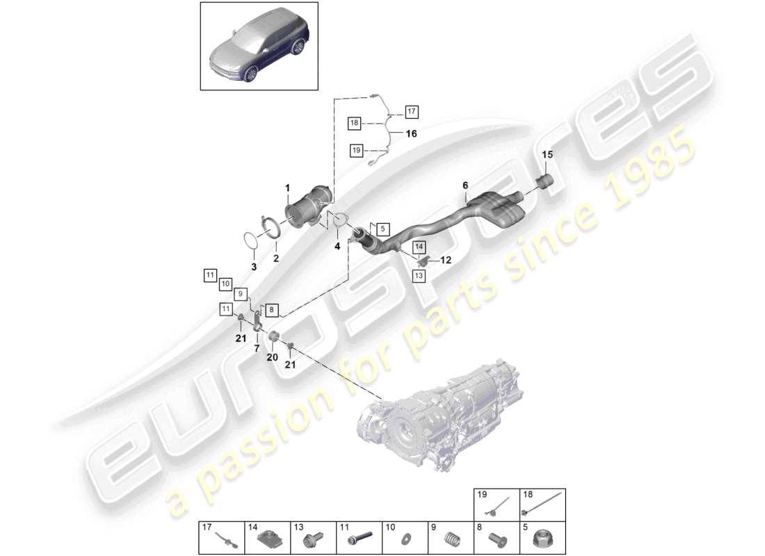 porsche 2023 (cayenne e3 9ya/9yb) sistema de escape convertidor catalítico sonda lambda diagrama de piezas