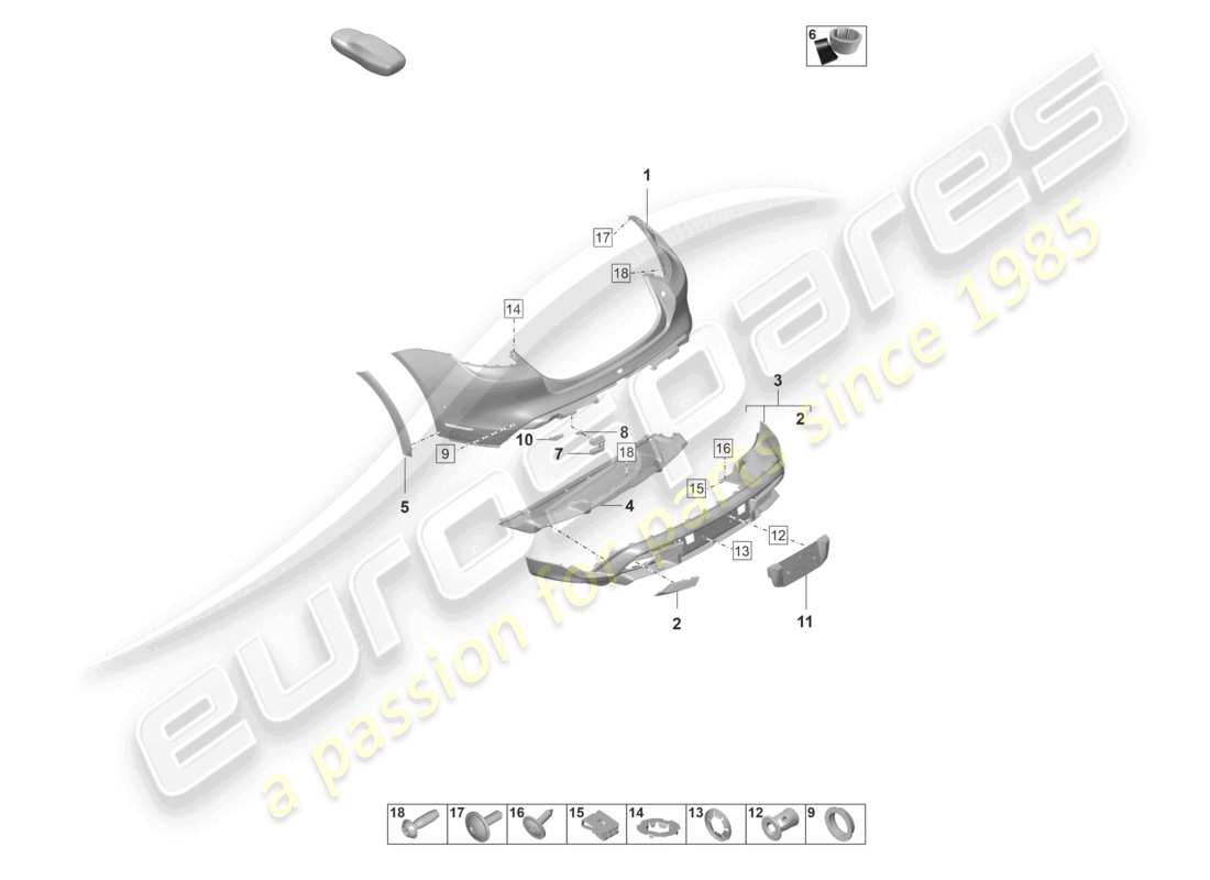 porsche 2021 (taycan 9j1-1) diagrama de piezas del parachoques trasero del taycan cross turismo turbo