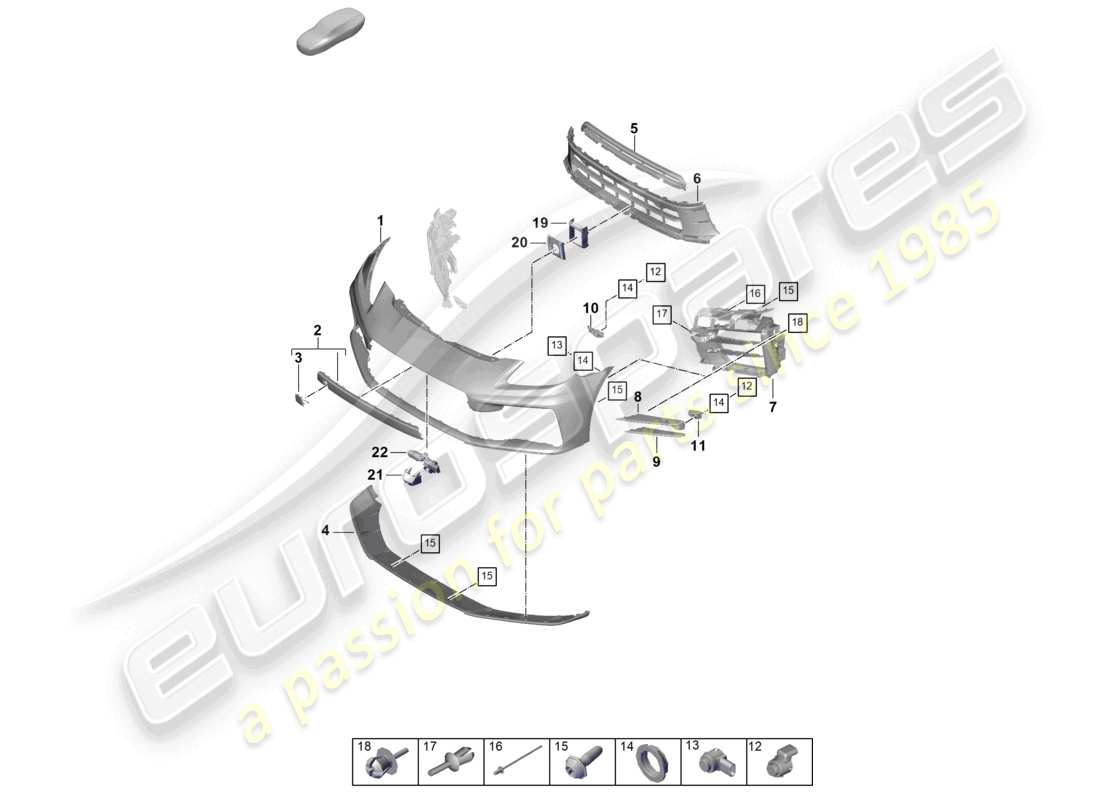 porsche 2026 (panamera 976) diagrama de pieza del parachoques delantero