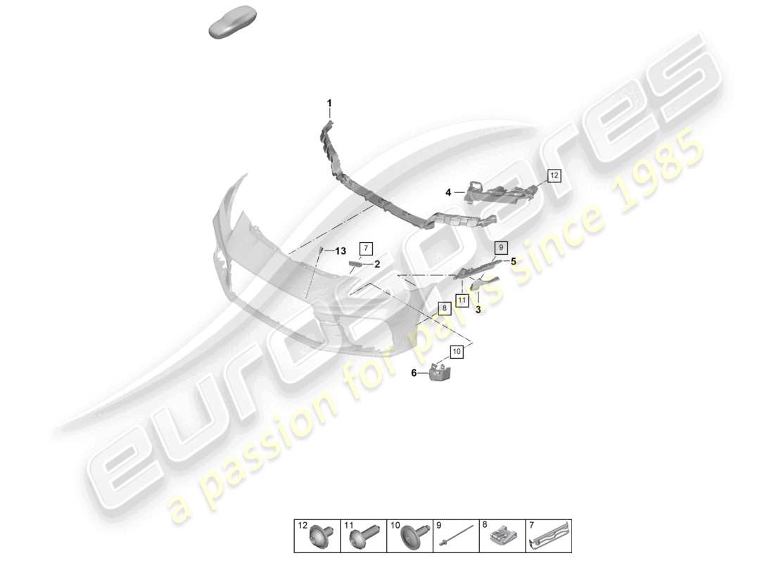 porsche 2026 (panamera 976) diagrama de piezas de los sujetadores del parachoques delantero