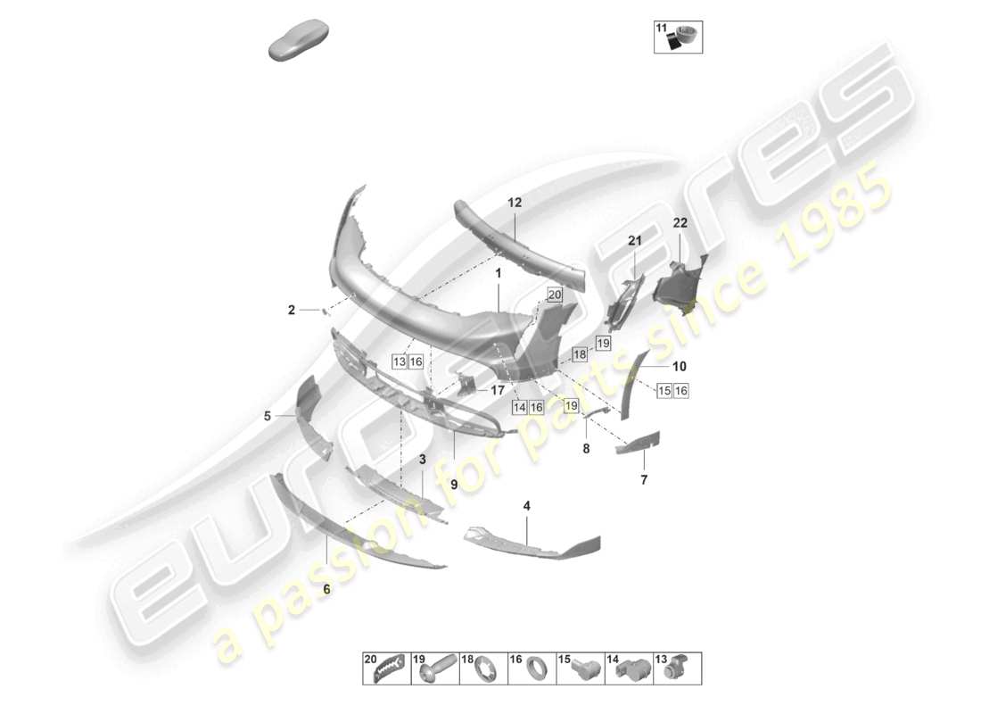 porsche 2023 (taycan 9j1-1) parachoques delantero taycan cross turismo turbo diagrama de piezas