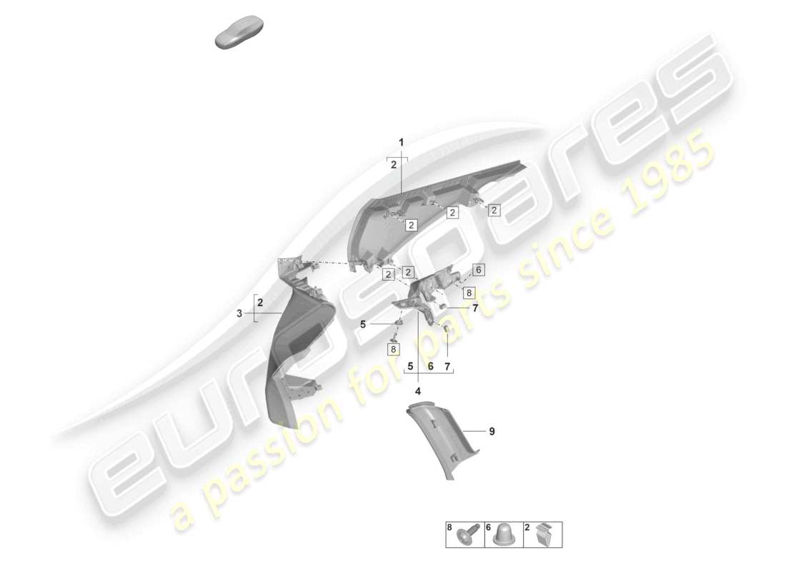 porsche 2021 (taycan 9j1-1) diagrama de piezas del revestimiento del pilar c