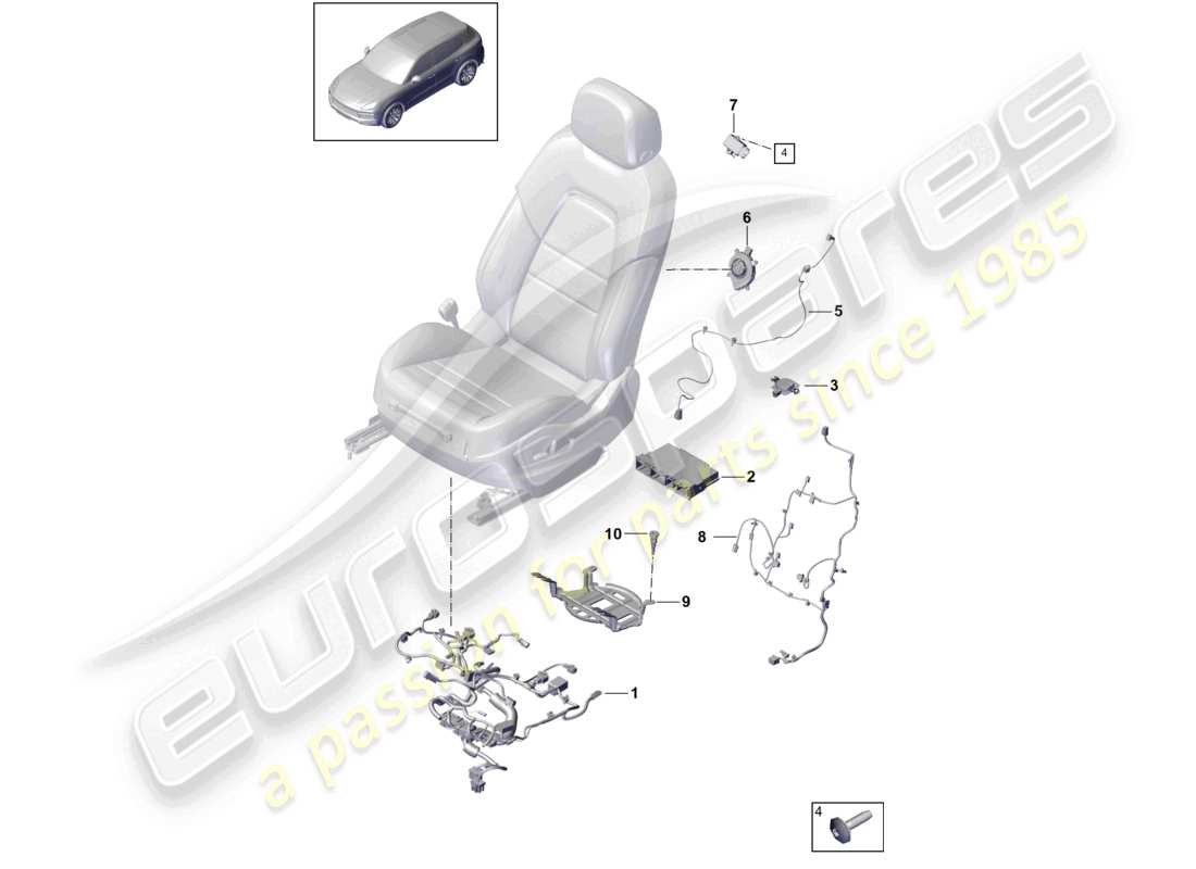 porsche 2024 (cayenne e3 9ya/9yb) diagrama de cableado del asiento delantero, asiento estándar, asiento confort, asiento deportivo.