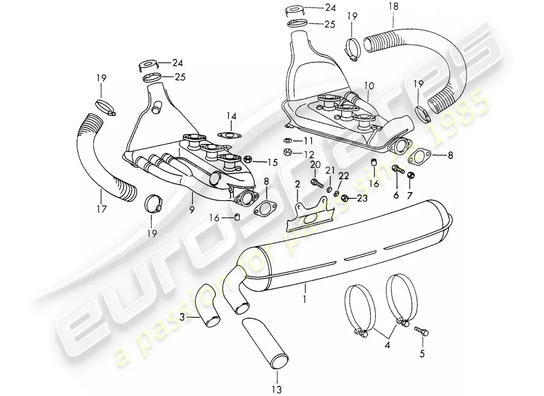 porsche 1967 (911/912) sistema de escape diagrama de piezas
