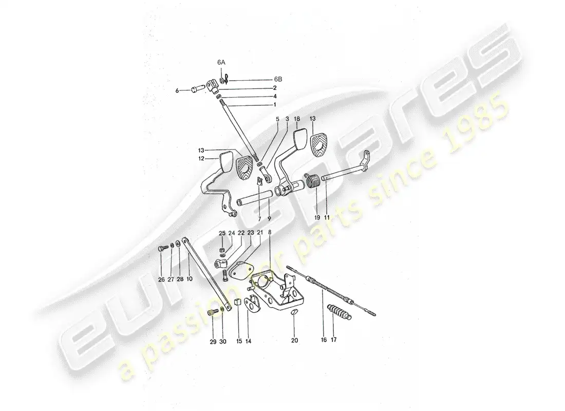 porsche 1975 (911 turbo) pedales - para vehículos con - refuerzo de freno diagrama de piezas