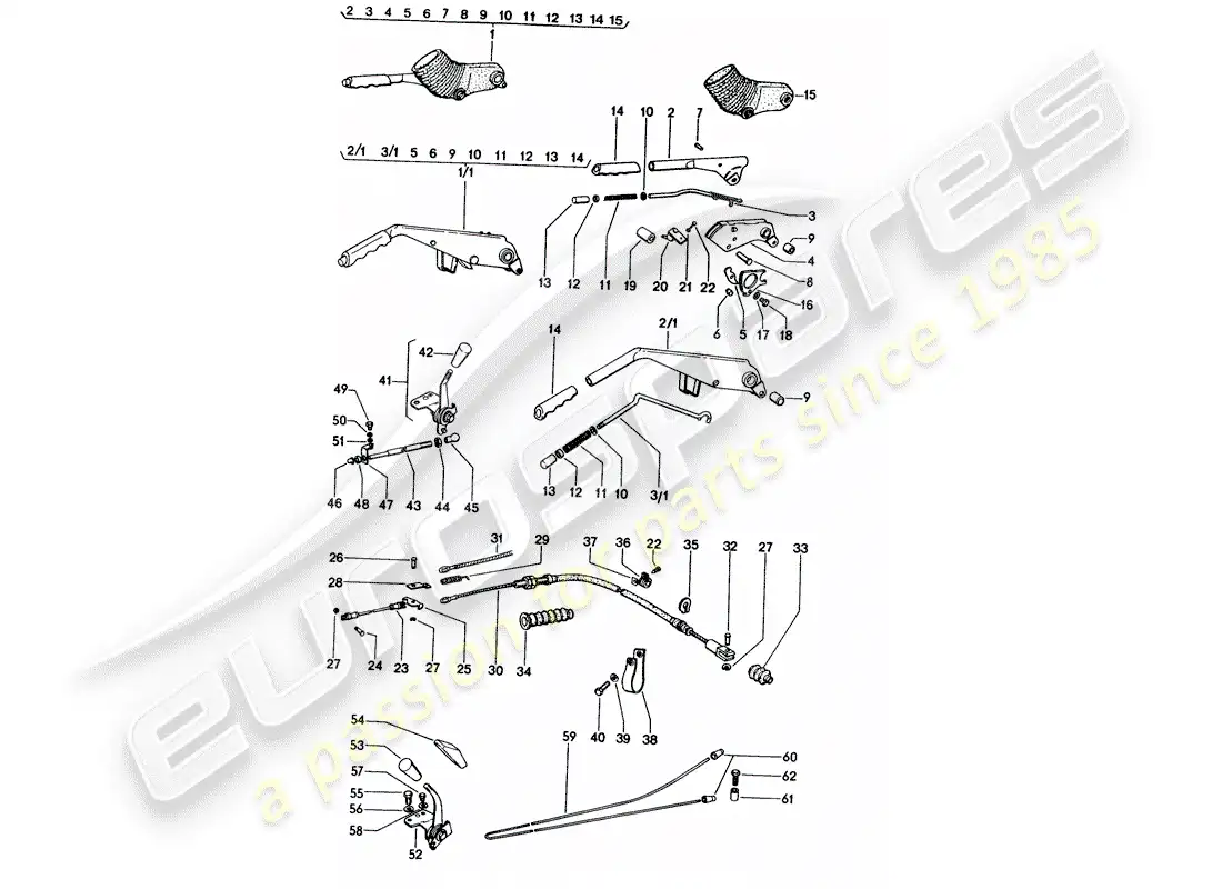 porsche 1972 (914) freno de mano - acelerador manual - calentador - actuador diagrama de piezas