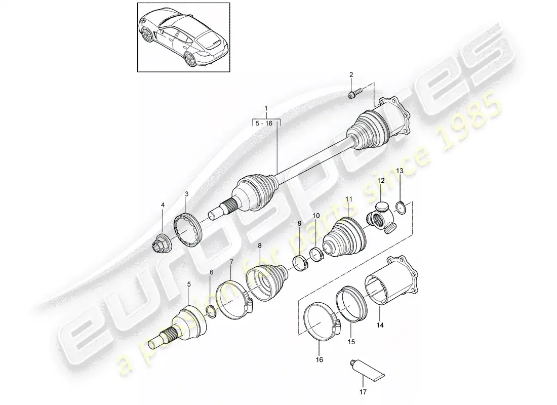 porsche 2012 (panamera 970) eje de accionamiento diagrama de piezas