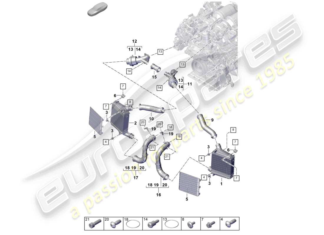 porsche 2025 (panamera 976) diagrama de piezas del tubo de presión del enfriador de aire de carga