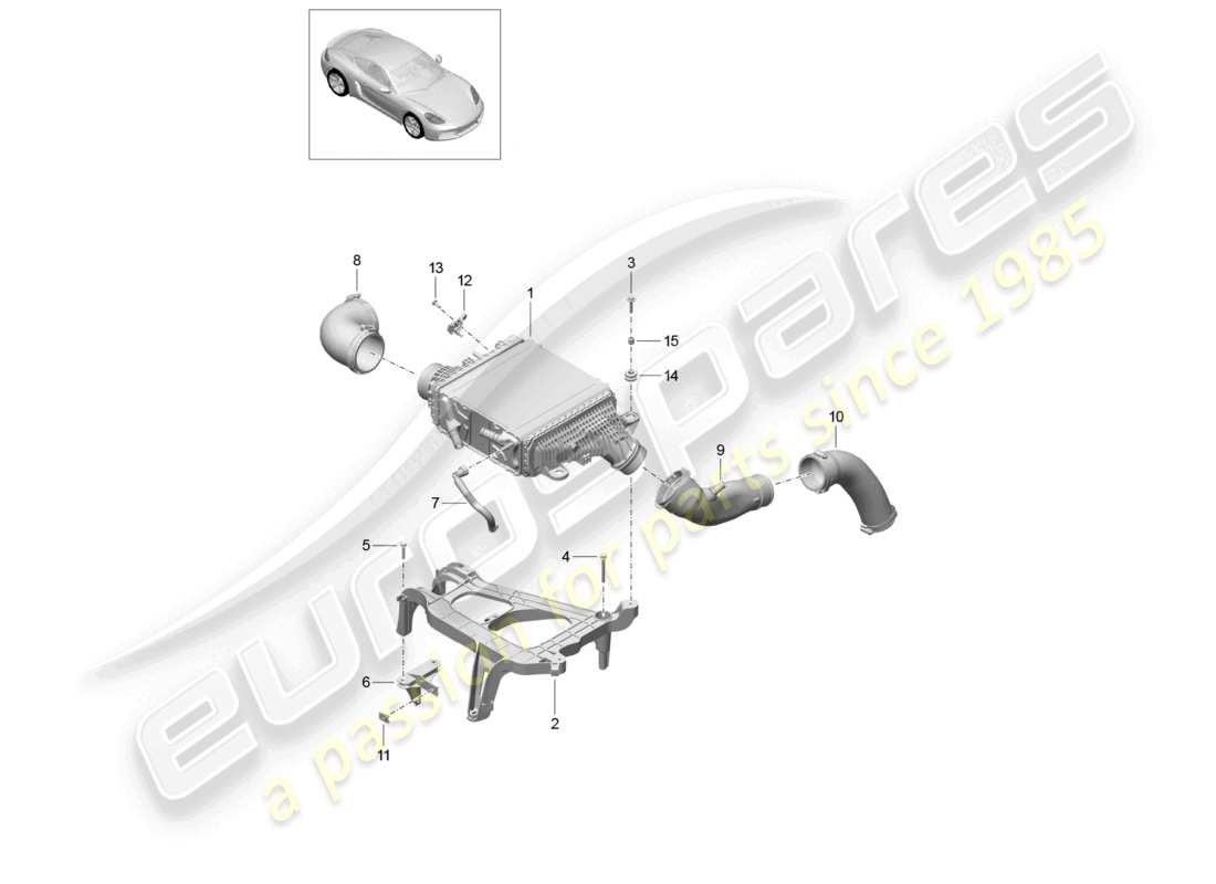 porsche 2021 (718 cayman) diagrama de piezas del enfriador de aire de carga