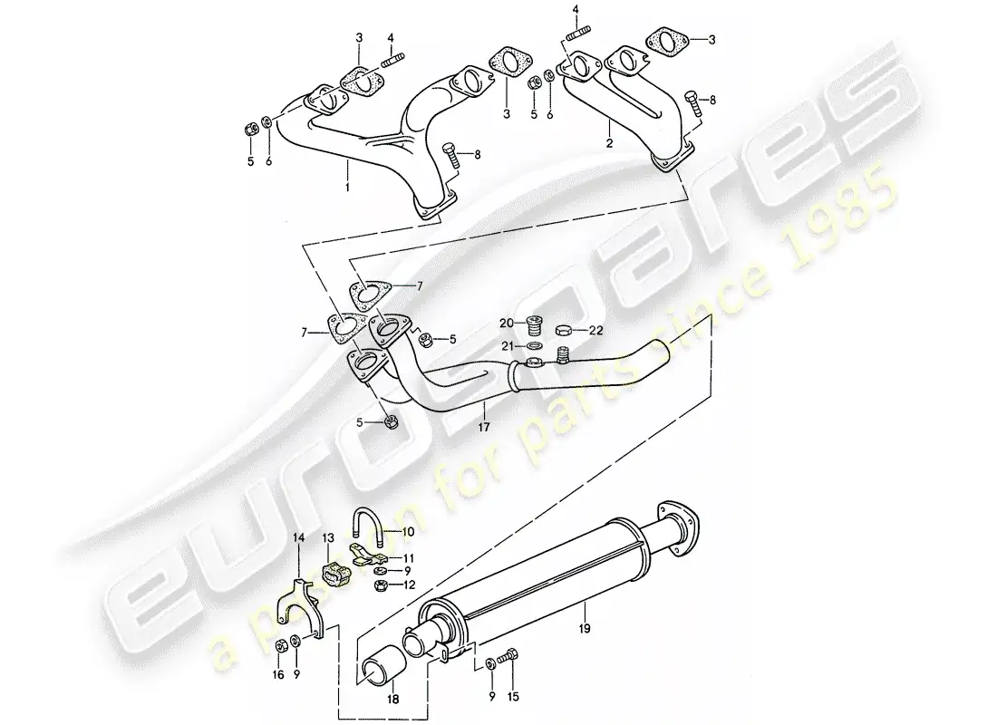porsche 1986 (944) sistema de escape - silenciador de escape, delantero diagrama de piezas