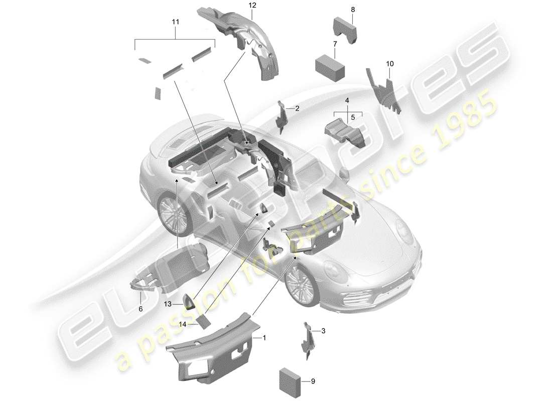 porsche 2018 (991-2 turbo) diagrama de piezas de la carcasa del cuerpo