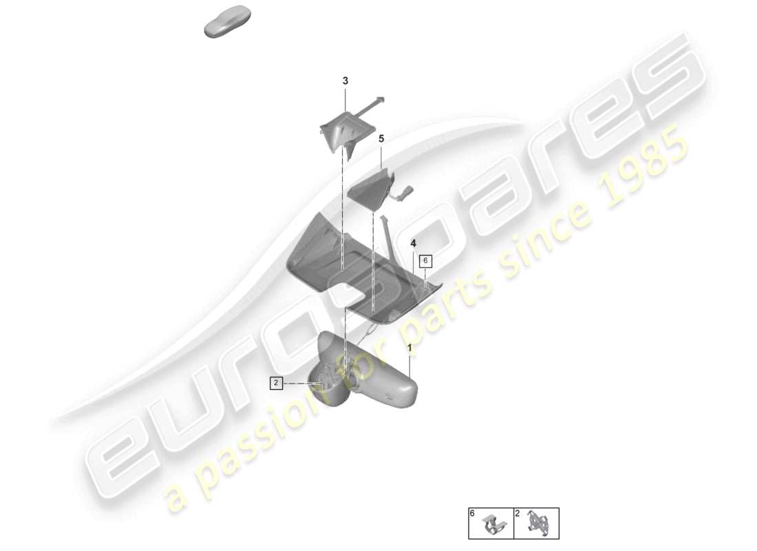 porsche 2023 (992-1 turbo / s) diagrama de piezas de la cubierta del espejo interior