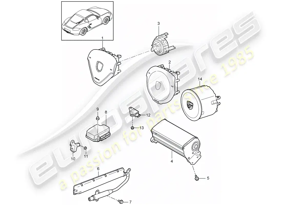porsche 2010 (987 cayman) bolsa de aire diagrama de piezas