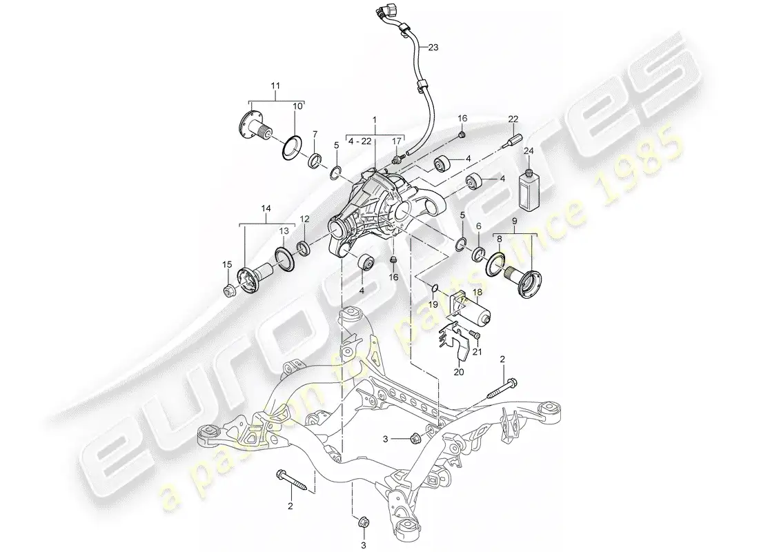 porsche 2005 (cayenne e1 9pa) diferencial del eje trasero diagrama de piezas
