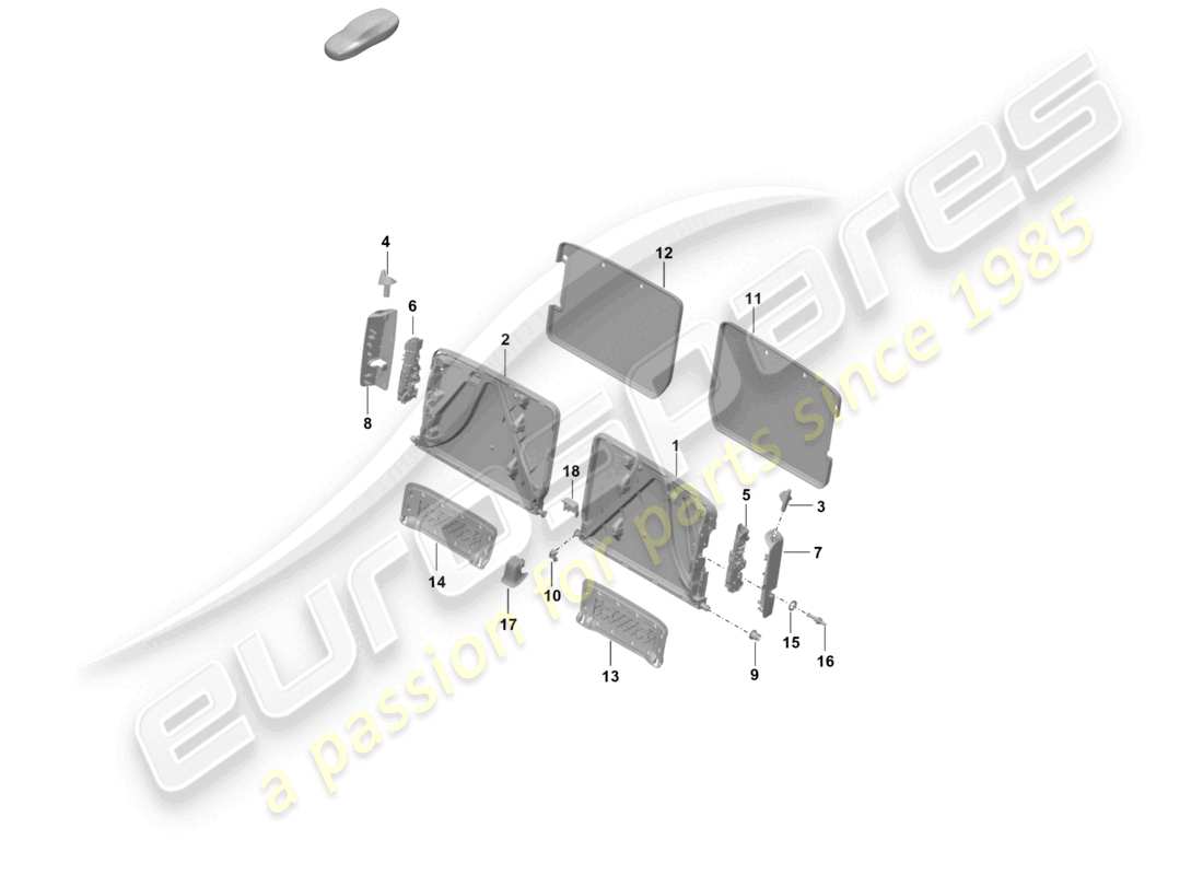 porsche 2026 (992-2 gt3) diagrama de piezas del marco del respaldo