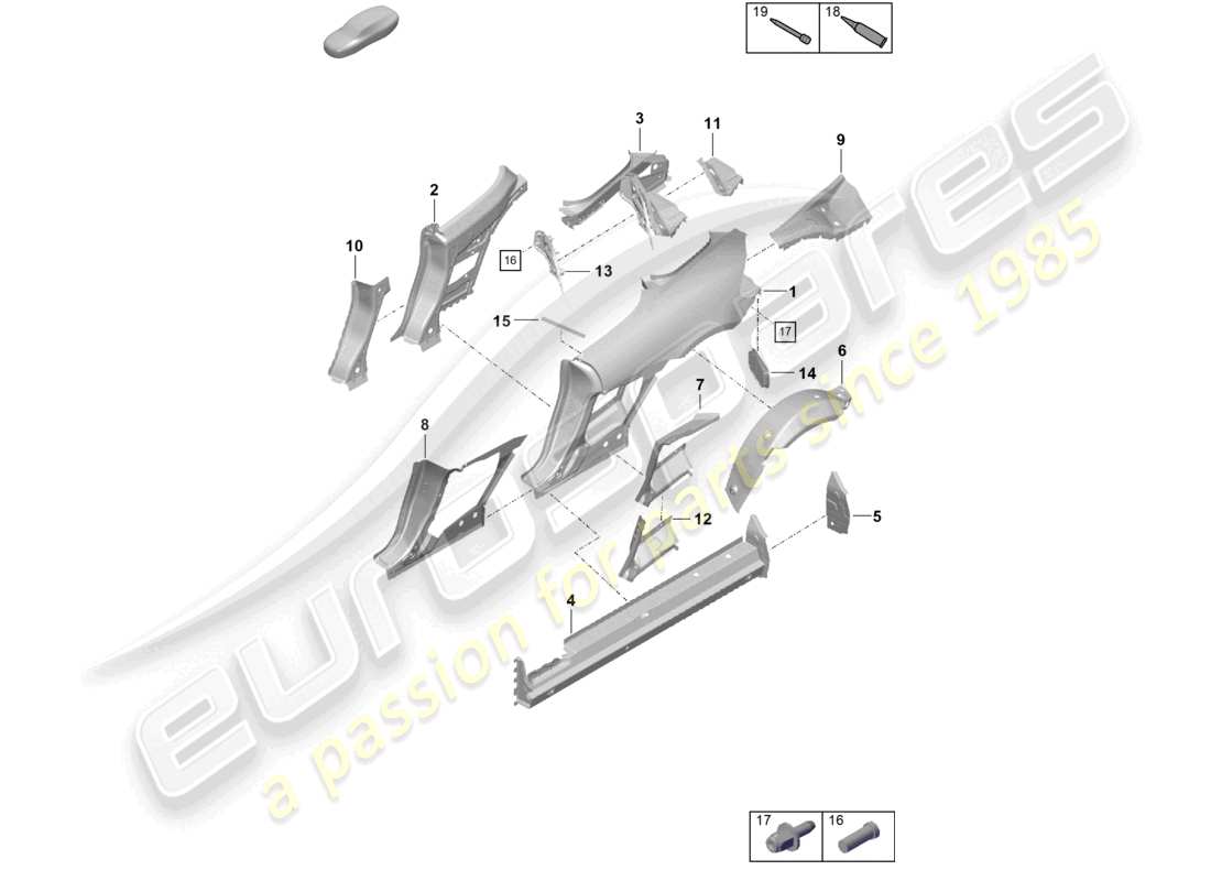 porsche 2022 (718 boxster spyder) diagrama de piezas de la parte lateral