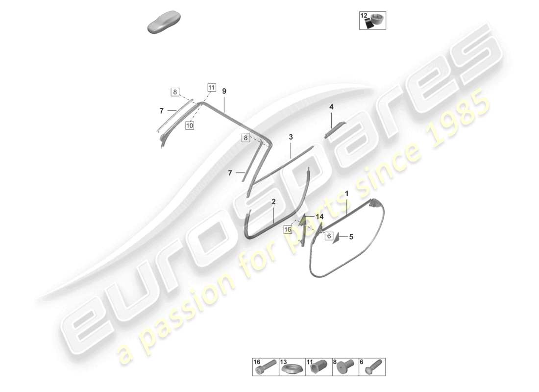 porsche 2025 (992-2 turbo / s) diagrama de piezas de molduras de sellado de puertas de cabriolet