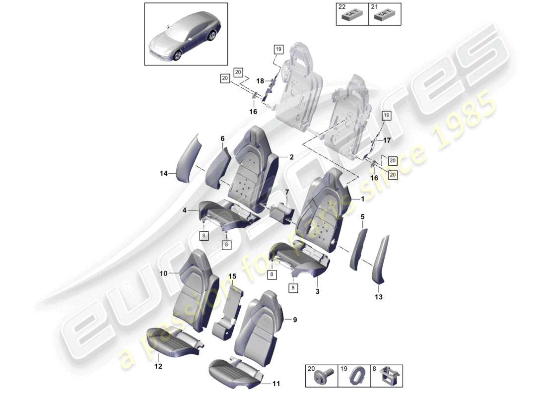 porsche 2022 (panamera 971-2) asiento trasero versión confort pieza de espuma diagrama de piezas