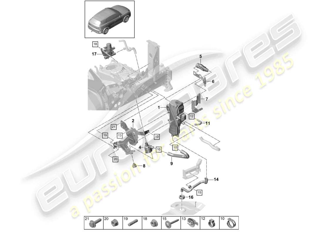 porsche 2022 (cayenne e3 9ya/9yb) diagrama de piezas del calentador auxiliar