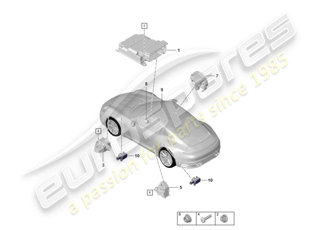 porsche 2022 (992-1) unidad de control del airbag sensor de impacto del airbag diagrama de piezas