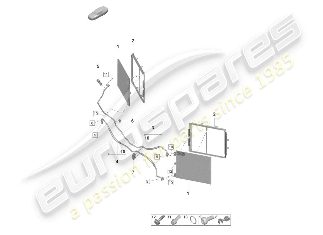 porsche 2021 (992-1 gt3/rs/st) diagrama de piezas de la línea de refrigerante frontal del aire acondicionado