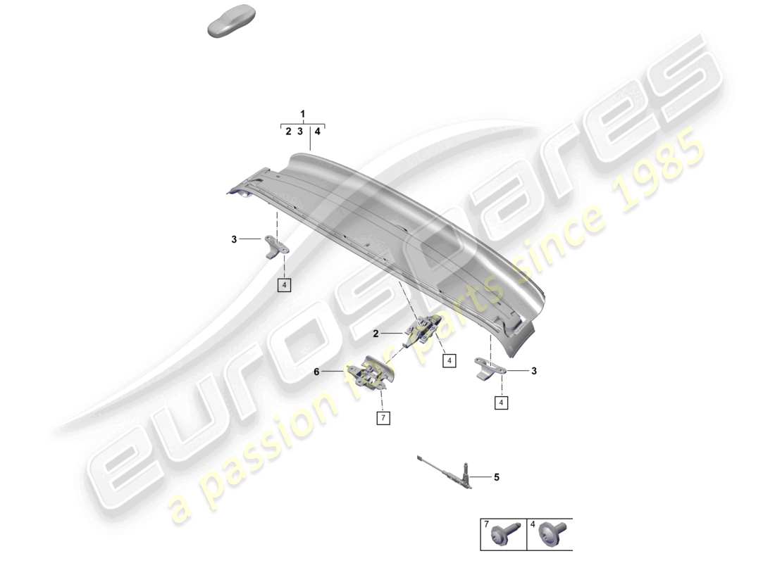 porsche 2022 (718 boxster spyder) diagrama de piezas del retén del marco del techo delantero del marco superior