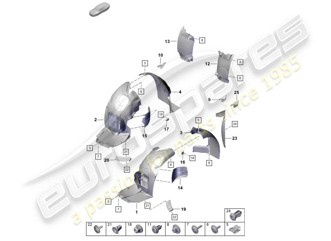 porsche 2021 (718 boxster spyder) diagrama de piezas de la carcasa de la rueda