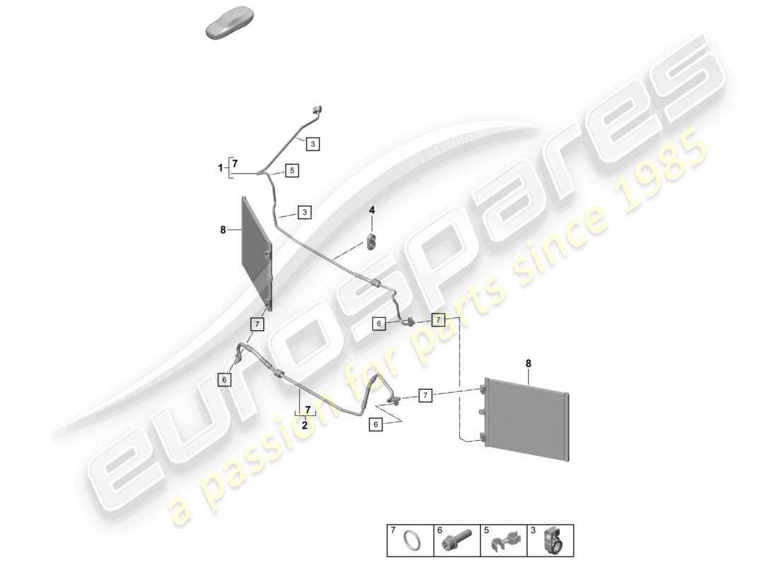 porsche 2021 (718 cayman gt4) diagrama de piezas de la carcasa de la rueda de la línea de refrigerante delantera del aire acondicionado