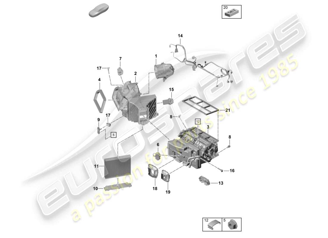 porsche 2021 (718 cayman gt4) diagrama de piezas del dispositivo de servicio de aire acondicionado y sus partes individuales