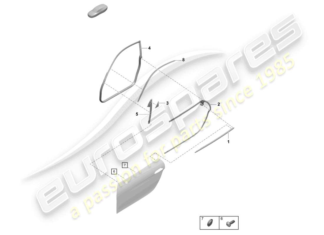 porsche 2021 (718 cayman gt4) diagrama de piezas del sello de la puerta y la moldura