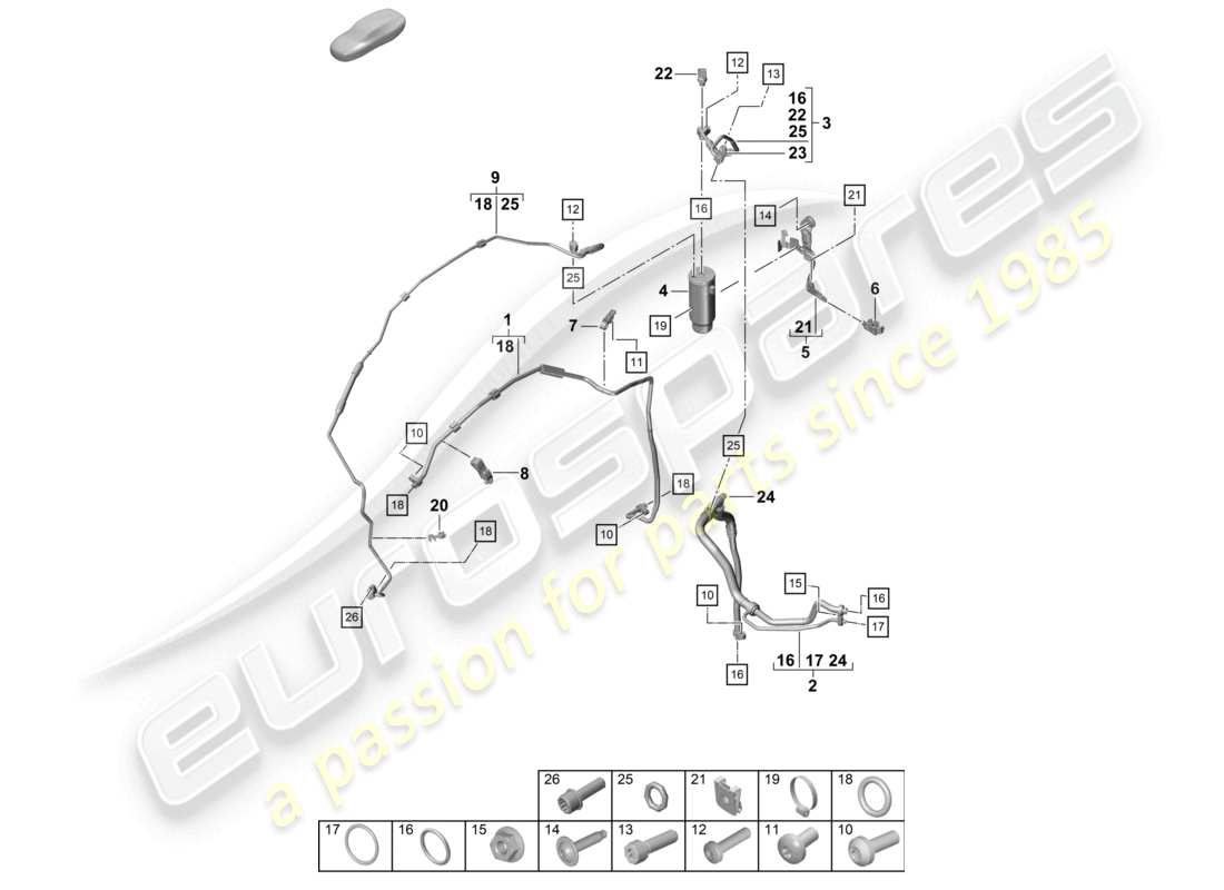porsche 2025 (992-2 turbo / s) diagrama de piezas de la línea de refrigerante (válvula de expansión >secador) del aire acondicionado lhd