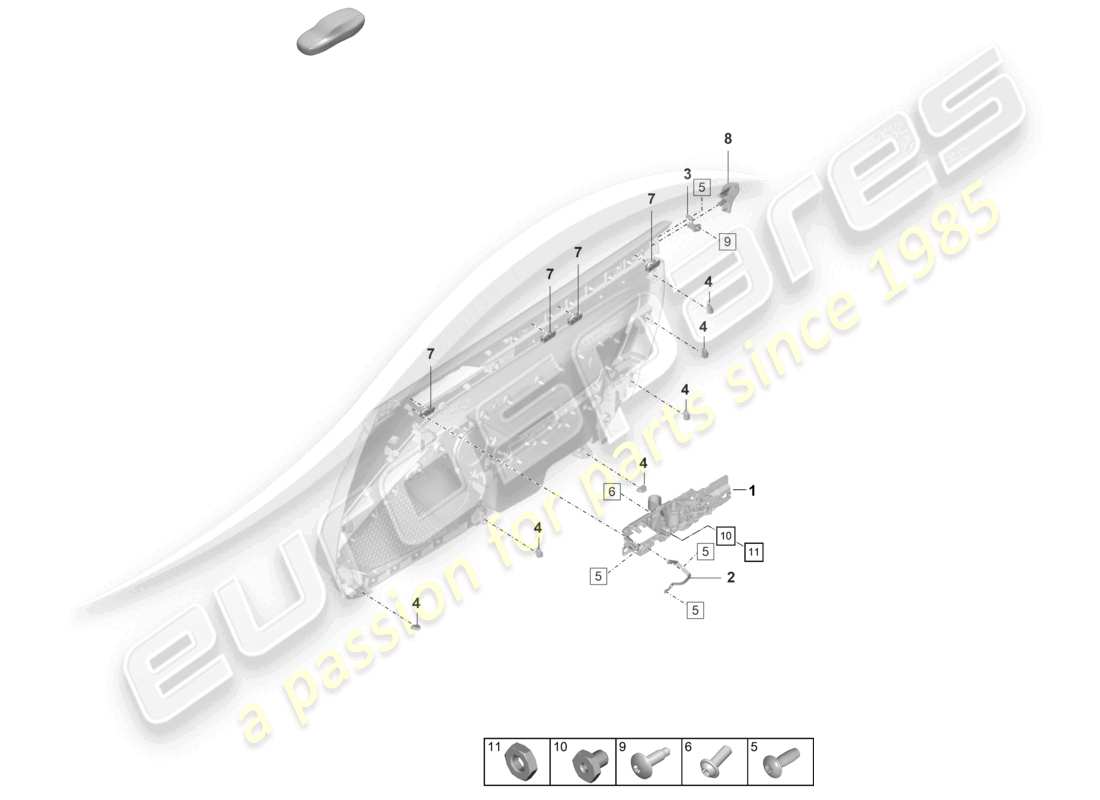 porsche 2021 (992-1 gt3/rs/st) diagrama de piezas de accesorios y sujetadores para paneles de puertas