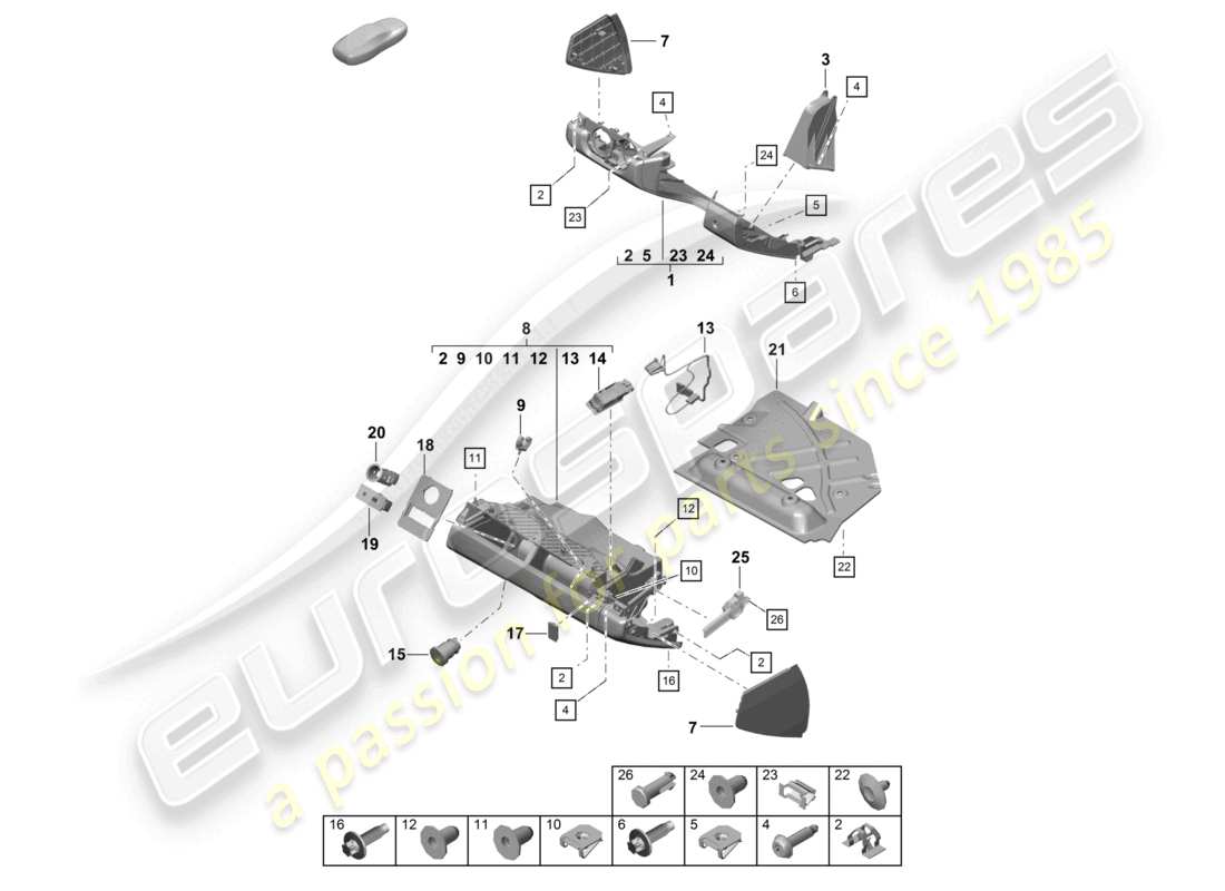 porsche 2021 (718 cayman gt4) diagrama de piezas de la guantera y el revestimiento (lado del conductor)