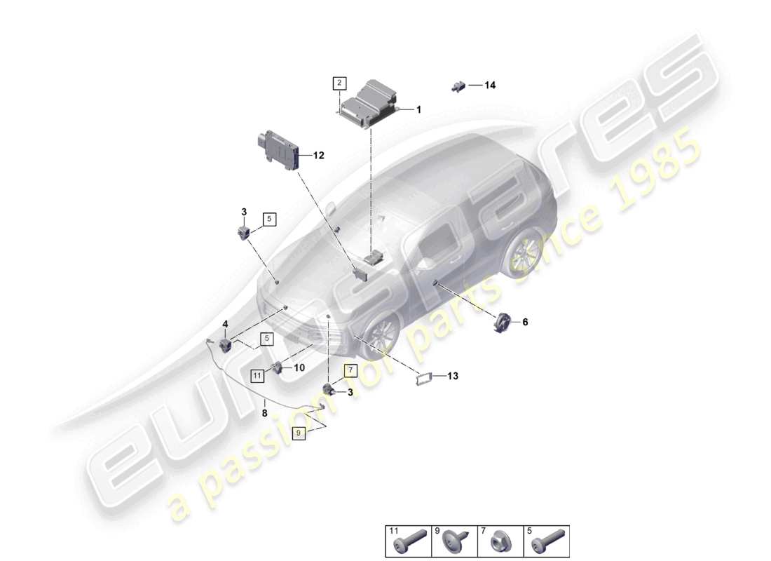 porsche 2025 (cayenne e3 pa) unidad de control airbag sensores sensor de presión protección de peatones diagrama de piezas