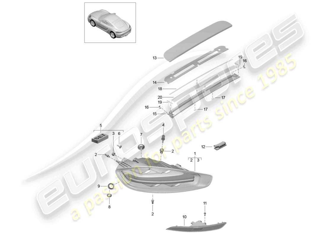 porsche 2025 (718 cayman) luz trasera luz de matrícula luz de freno adicional luz antiniebla trasera diagrama de piezas