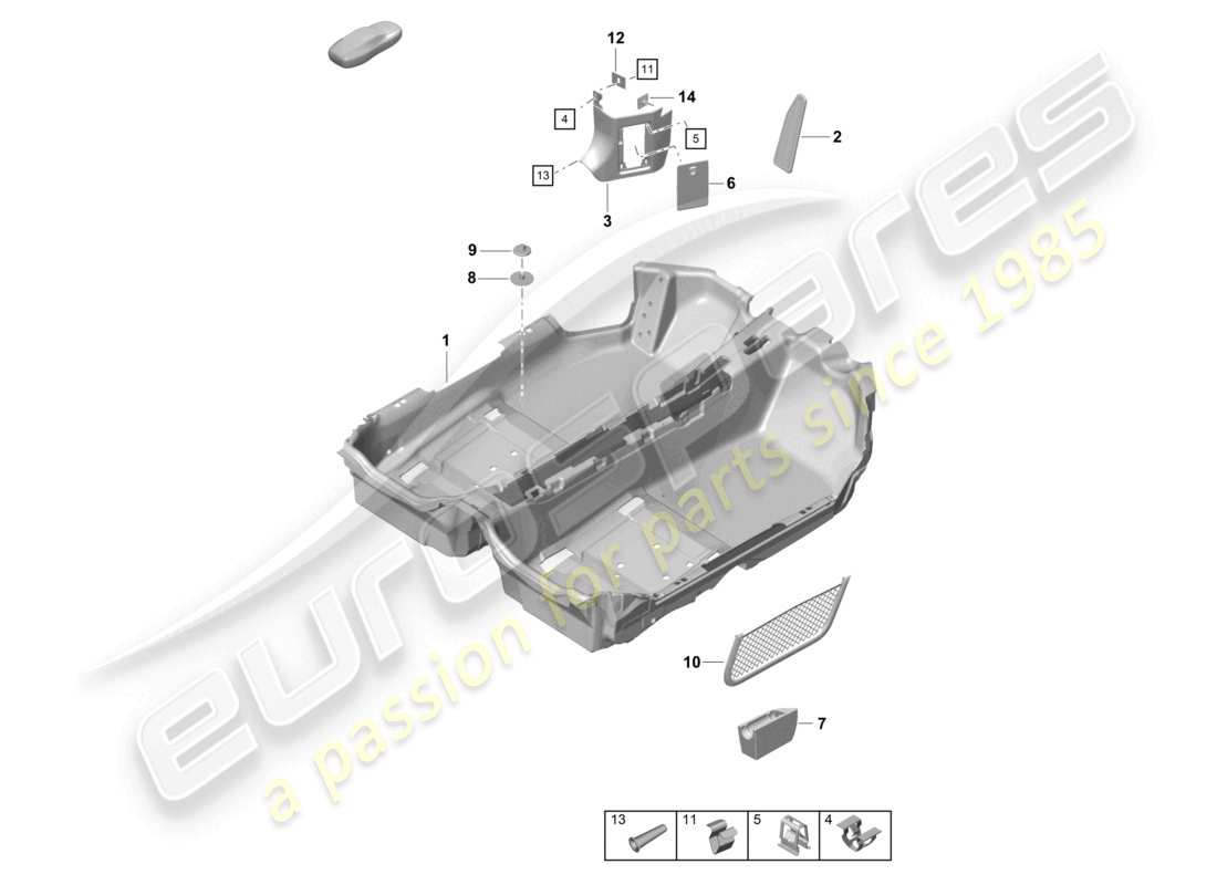 porsche 2021 (718 cayman gt4) diagrama de piezas del piso