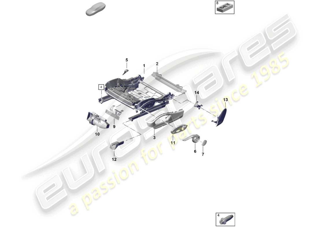 porsche 2021 (718 cayman gt4) estructura del asiento asiento deportivo plus accesorios embellecedor para interruptor diagrama de piezas