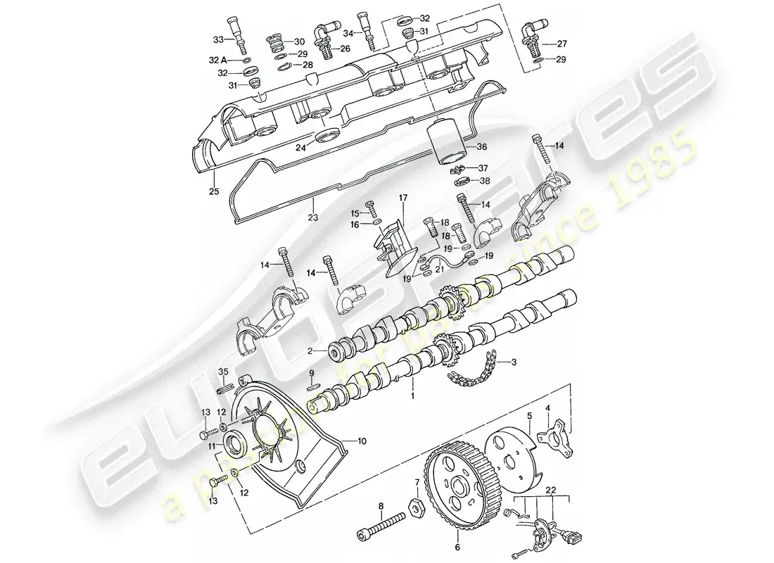 porsche 1989 (928) árbol de levas - - juego de reparación para mantenimiento - ver ilustración: diagrama de piezas