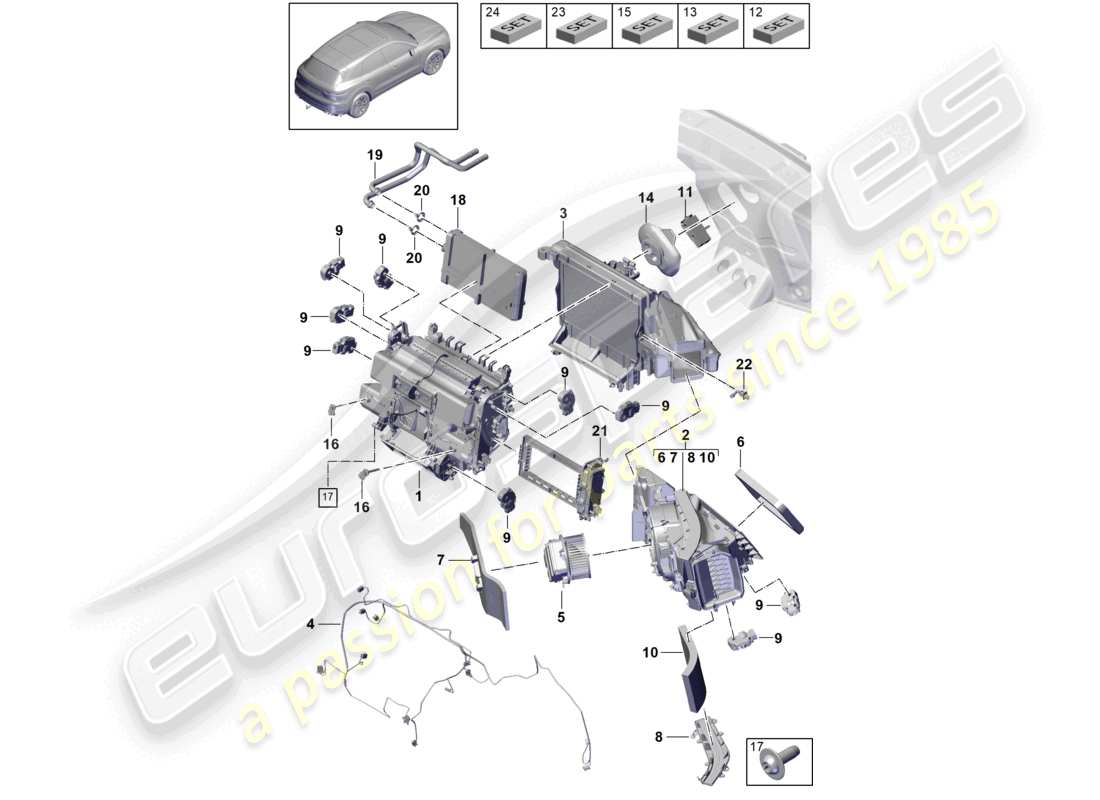 porsche 2021 (cayenne e3 9ya/9yb) diagrama de piezas de aire acondicionado