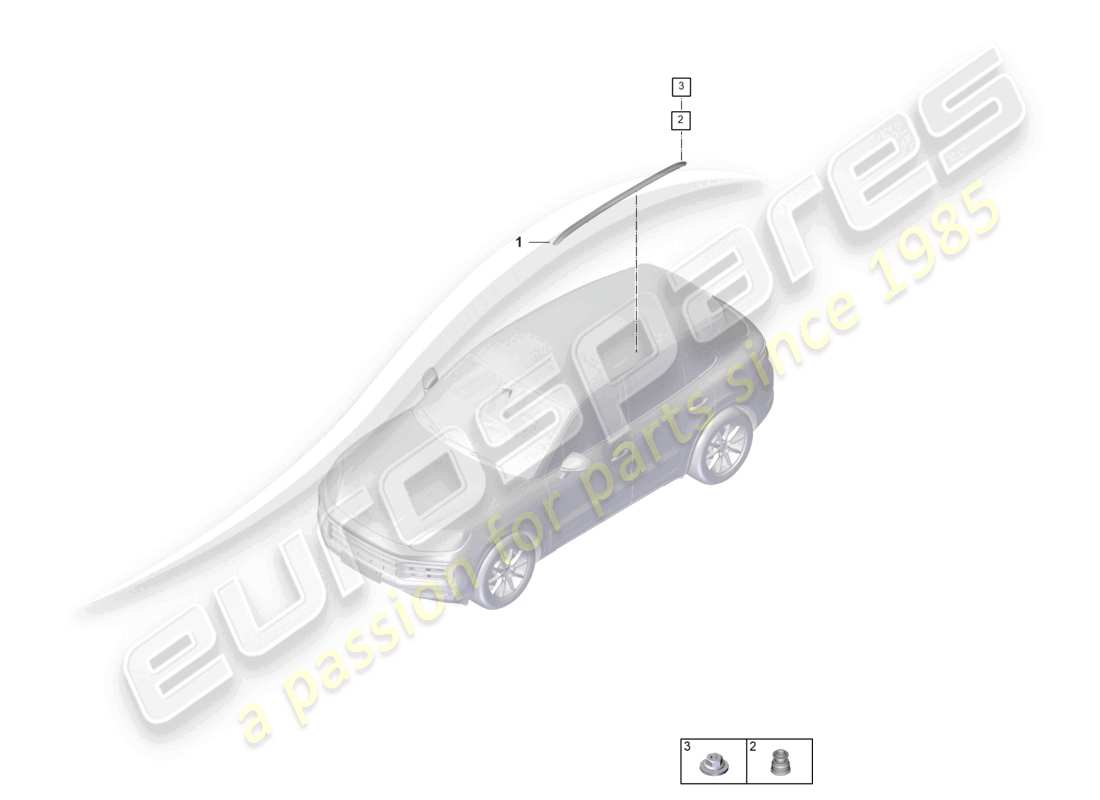 porsche 2025 (cayenne e3 pa) diagrama de piezas del riel del techo