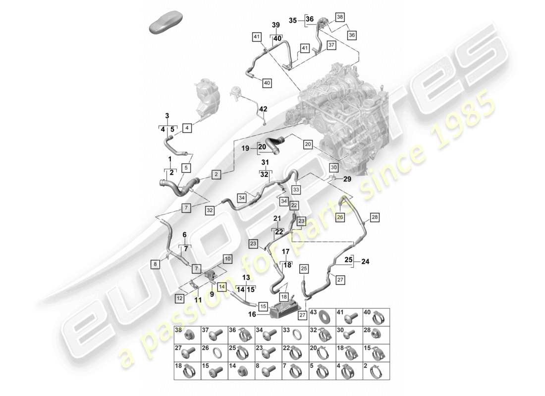 porsche 2022 (panamera 971-2) diagrama de piezas del sistema de refrigeración del refrigerante para vehículos con propulsión híbrida