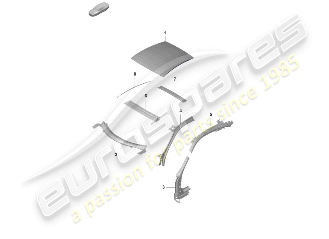 porsche 2022 (992-1 gt3/rs/st) pilar a del techo diagrama de piezas