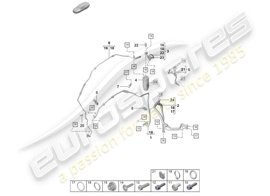 porsche 2021 (992-1 gt3/rs/st) diagrama de piezas de la línea de refrigerante (válvula de expansión >secador) del aire acondicionado lhd
