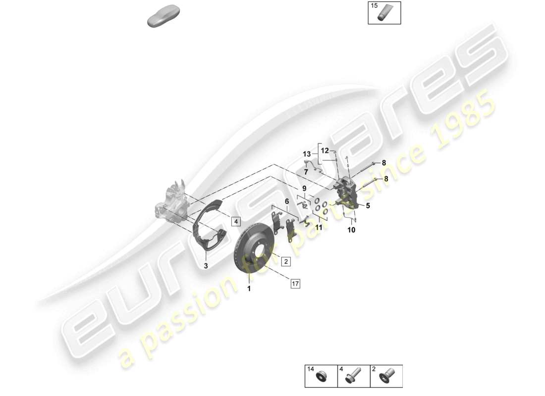 porsche 2026 (taycan 9j1-2) freno de disco 18 eje trasero rojo diagrama de piezas