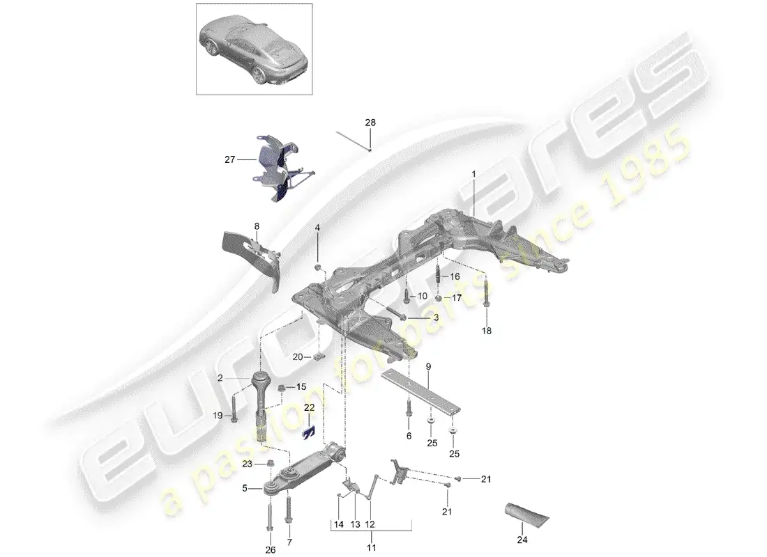 porsche 2016 (991-1 turbo) travesaño diagrama de piezas