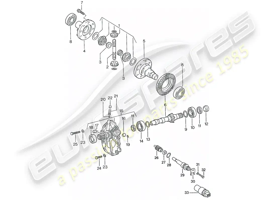 porsche 1990 (944) diferencial - para - transmisión automática - d >> - mj 1989 diagrama de piezas