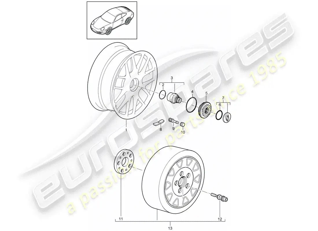 porsche 2009 (997-2) ruedas diagrama de piezas