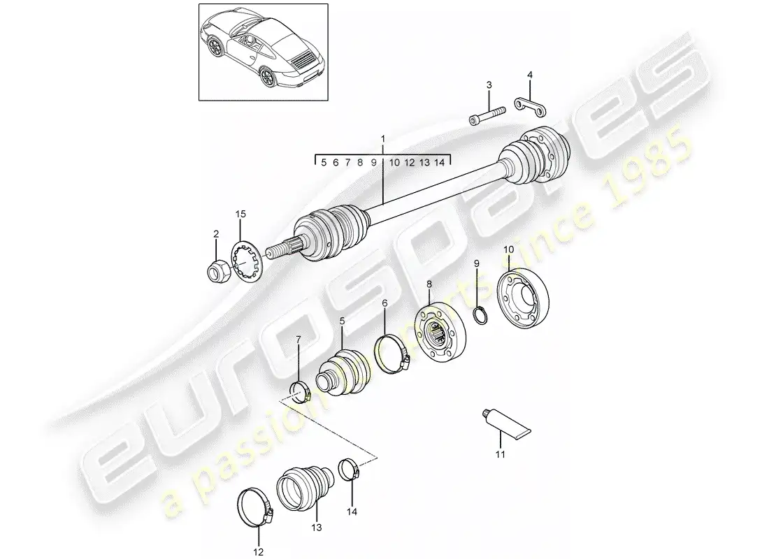 porsche 2011 (997-2) eje de accionamiento diagrama de piezas