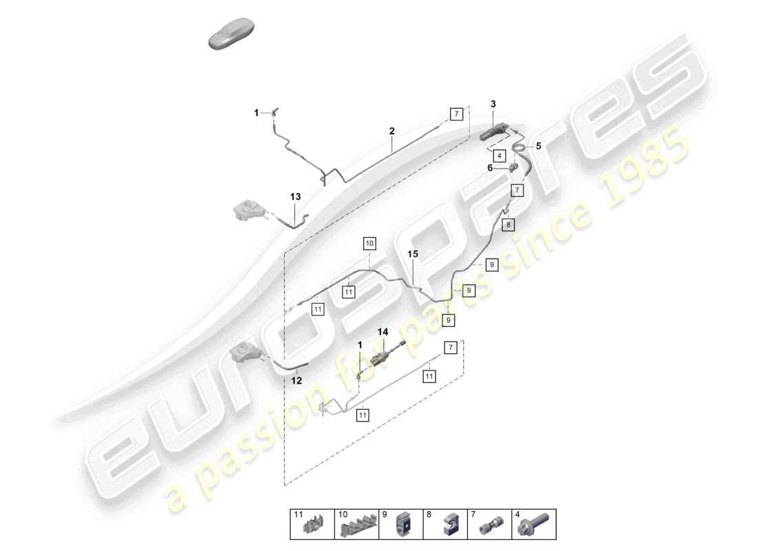 porsche 2021 (718 cayman gt4) accionamiento del acoplamiento hidráulico cilindro maestro del embrague cilindro esclavo del embrague diagrama de piezas de la manguera