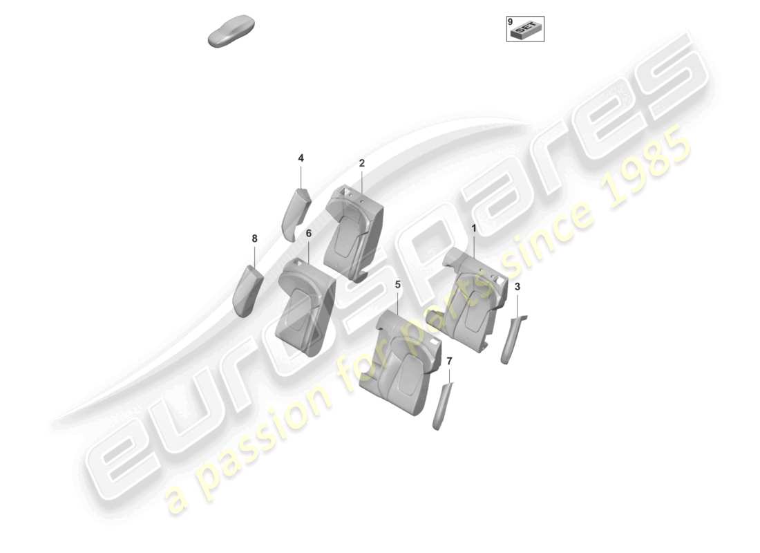 porsche 2021 (taycan 9j1-1) sección de espuma para el lado de apoyo de descanso. funda de respaldo para asiento deportivo diagrama de piezas